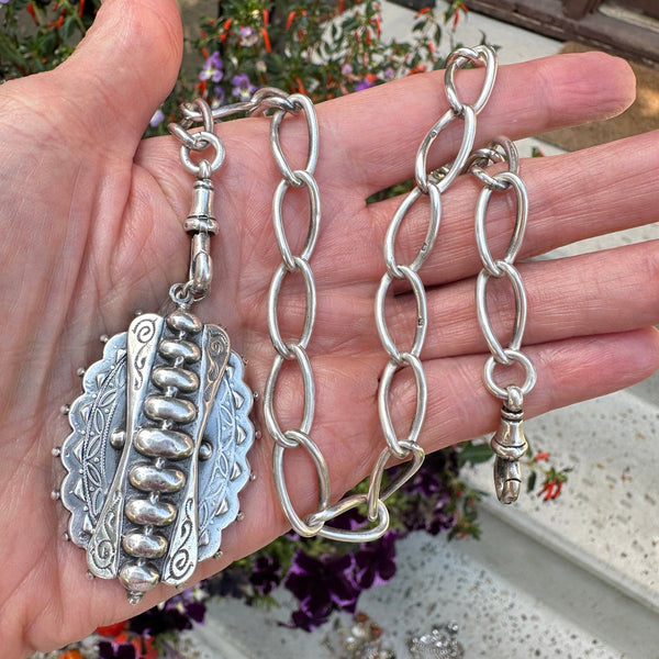 Antique English Silver Pocket Watch Chain Necklace - Boylerpf