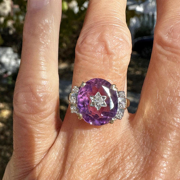 Art Deco European Diamond Star Purple Sapphire Ring - Boylerpf