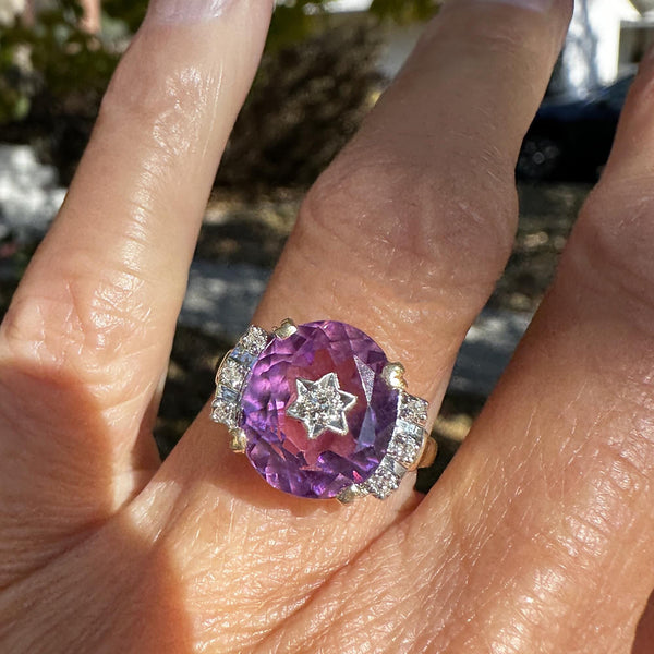 Art Deco European Diamond Star Purple Sapphire Ring - Boylerpf