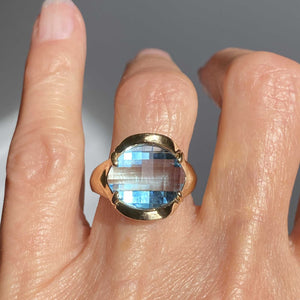 Vintage Checkerboard Blue Topaz Ring in 14K Gold - Boylerpf