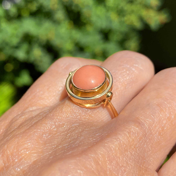 Vintage Russian 14K Gold Cabochon Coral Ring - Boylerpf