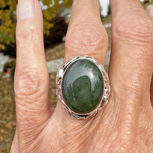 Large Arts and Crafts Silver Green Moss Agate Ring - Boylerpf