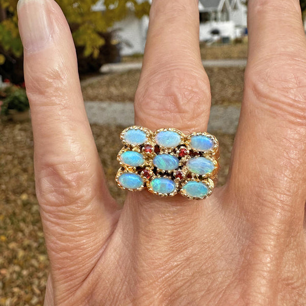 Heavy 14K Gold Ruby Accent Opal Cocktail Ring - Boylerpf