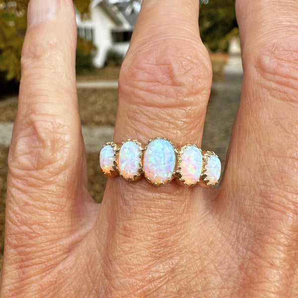 Victorian Style Gold Half Hoop Five Stone Opal Ring - Boylerpf