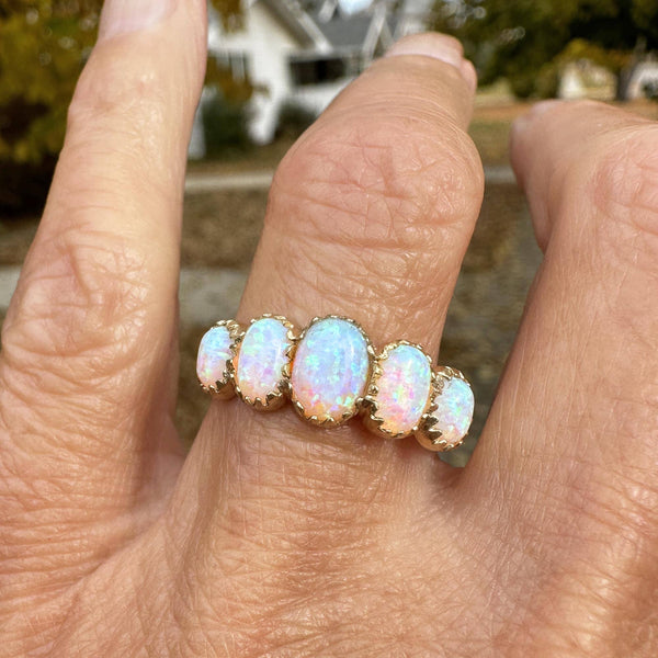 Victorian Style Gold Half Hoop Five Stone Opal Ring - Boylerpf