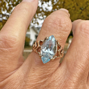 Vintage 3.75 Carat Marquise Cut Blue Topaz Ring in Gold - Boylerpf