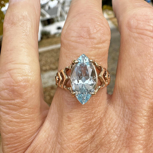 Vintage 3.75 Carat Marquise Cut Blue Topaz Ring in Gold - Boylerpf