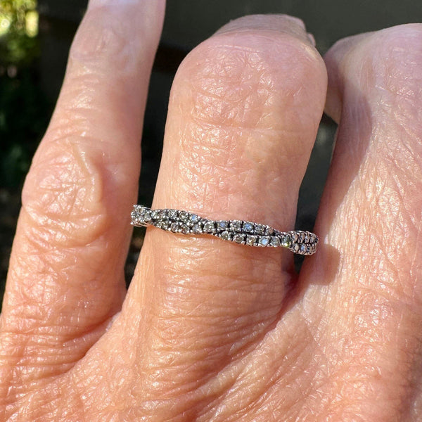 Vintage 14K White Gold Champagne Diamond Ring Band - Boylerpf