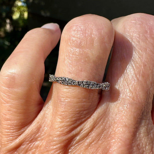 Vintage 14K White Gold Champagne Diamond Ring Band - Boylerpf