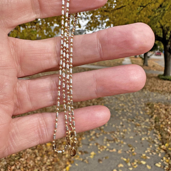 Solid Two Tone 14K Gold Dot Dash Chain Necklace - Boylerpf