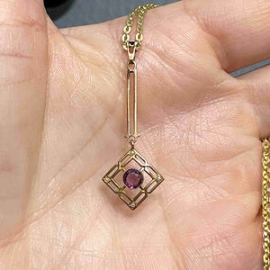 Art Nouveau 10K Gold Pearl Amethyst Lavaliere Pendant Necklace - Boylerpf