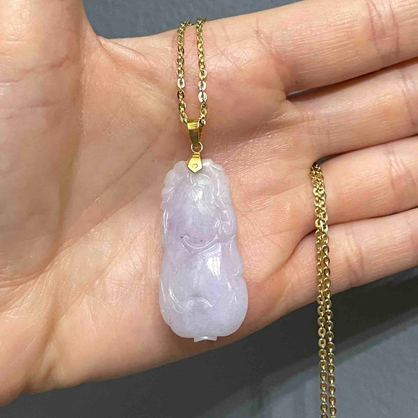 Vintage Carved Purple Jade Pendant Necklace in 14K Gold - Boylerpf