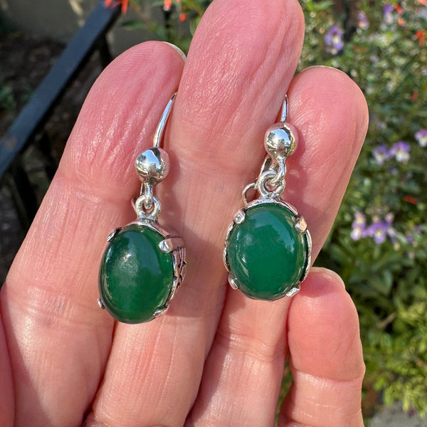 Vintage Silver Filigree Chrysoprase Chalcedony Earrings - Boylerpf