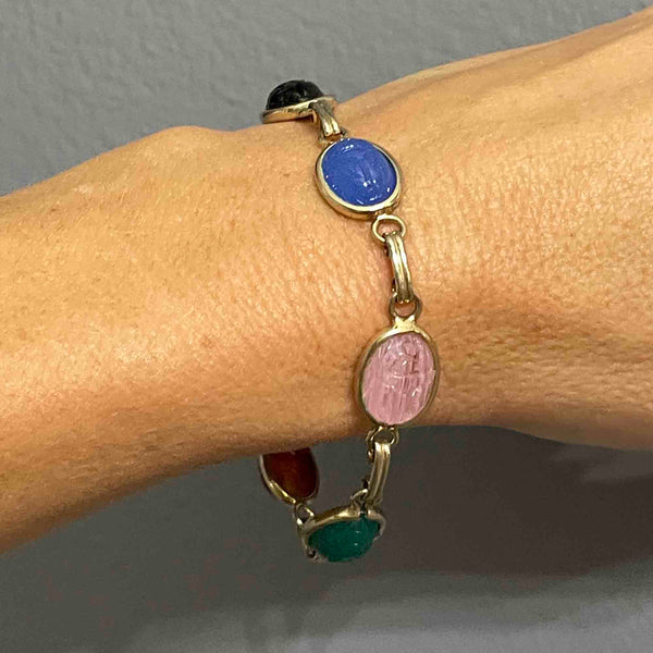 Vintage Gold Fill Gemstone Scarab Beetle Bug Bracelet - Boylerpf