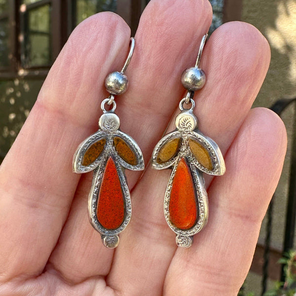 Antique Silver Scottish Agate Pebble Dangle Earrings - Boylerpf