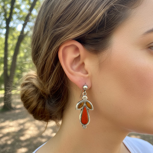 Antique Silver Scottish Agate Pebble Dangle Earrings - Boylerpf