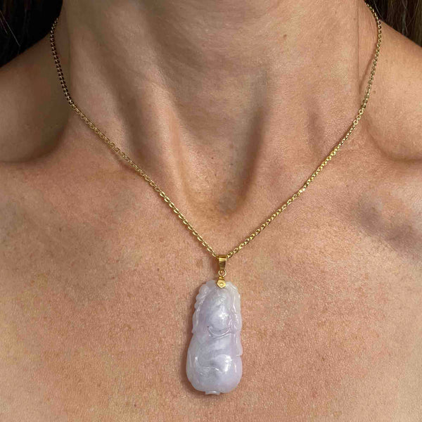 Vintage Carved Purple Jade Pendant Necklace in 14K Gold - Boylerpf