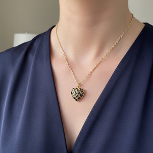 Vintage 18K Gold Filigree Sapphire Heart Pendant - Boylerpf