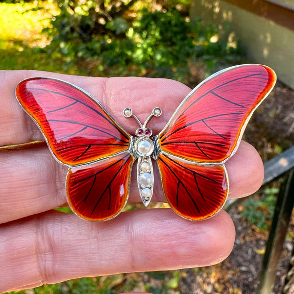 Final Payment Antique Silver Enamel Pearl Garnet Butterfly Brooch - Boylerpf