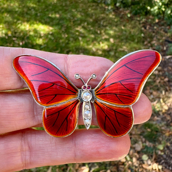 Final Payment Antique Silver Enamel Pearl Garnet Butterfly Brooch - Boylerpf
