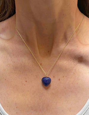 Gold Lapis Lazuli Heart Charm Necklace - Boylerpf