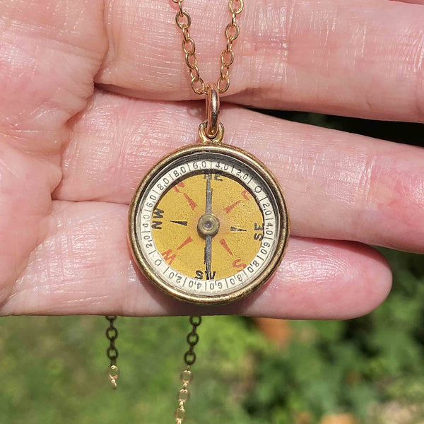 Antique 18K Gold Working Compass Fob Pendant - Boylerpf