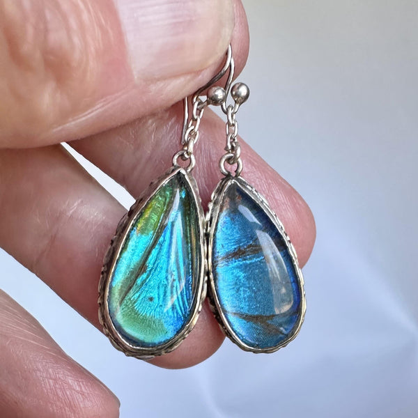 Antique Victorian Silver Rock Crystal Butterfly Wing Earrings - Boylerpf
