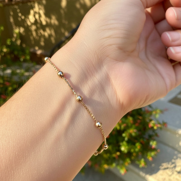 Vintage Gold Ball & Box Link Chain Bracelet - Boylerpf