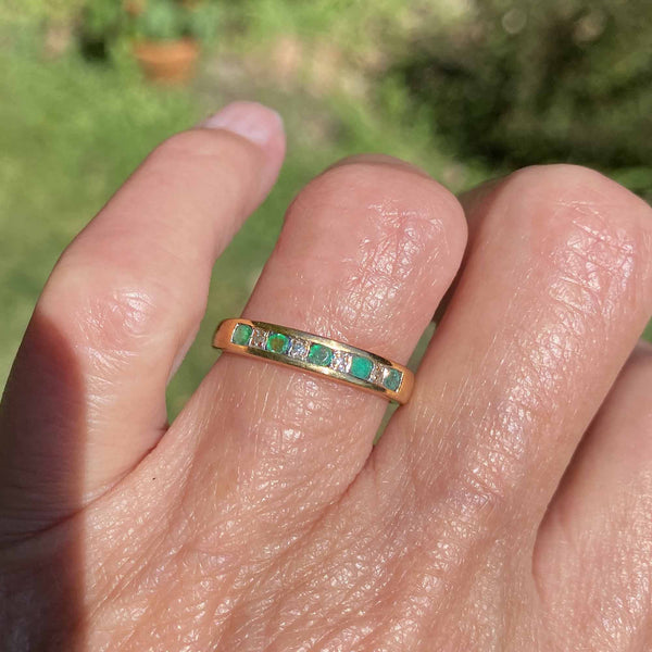 Half Eternity Emerald Diamond Ring Band in Gold - Boylerpf