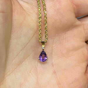 Vintage 14K Gold Diamond Amethyst Pendant Necklace - Boylerpf