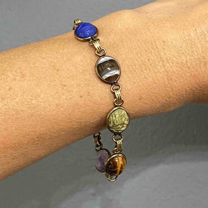 Vintage Gold Gemstone Egyptian Beetle Bug Scarab Bracelet - Boylerpf