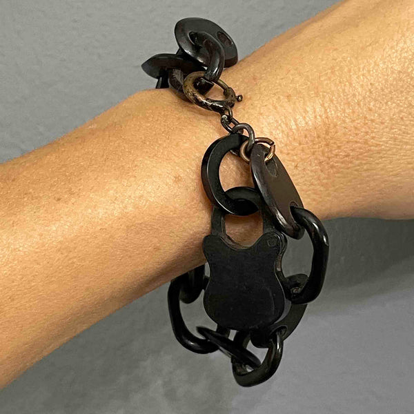 Antique Victorian Vulcanite Padlock Curb Link Bracelet - Boylerpf