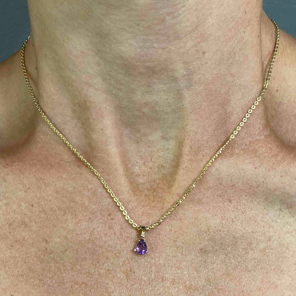 Vintage 14K Gold Diamond Amethyst Pendant Necklace - Boylerpf