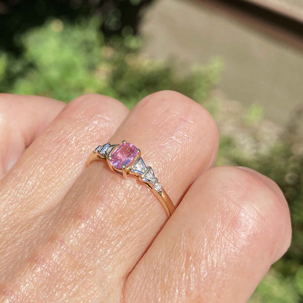 Vintage Arrow Diamond Pink Sapphire Ring in Gold - Boylerpf
