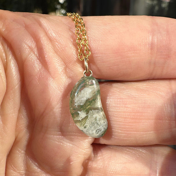 ON HOLD Gold Scottish Moss Agate Lucky Bean Charm Pendant - Boylerpf