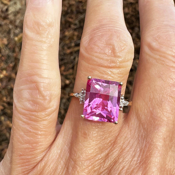 Diamond Fancy Cut Checkerboard Pink Sapphire Ring in Gold - Boylerpf