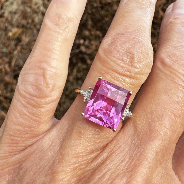 Diamond Fancy Cut Checkerboard Pink Sapphire Ring in Gold - Boylerpf