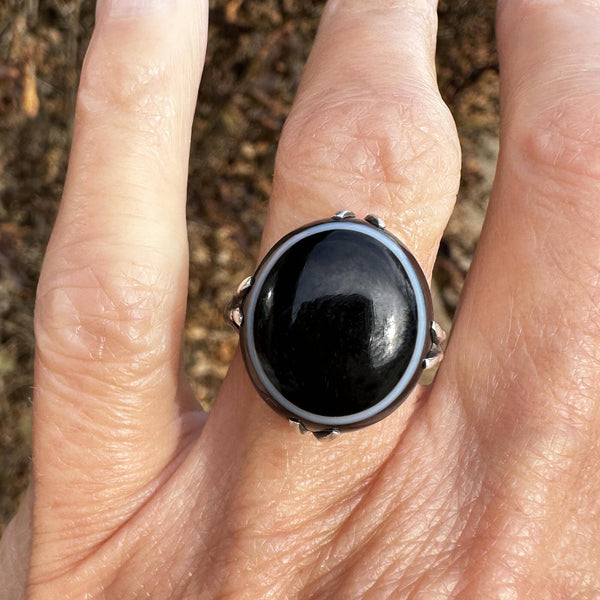 Antique Victorian Silver Banded Bullseye Agate Ring - Boylerpf