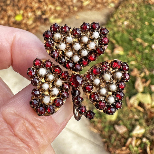 Bohemian Garnet Three Leaf Clover Shamrock Brooch Pendant - Boylerpf