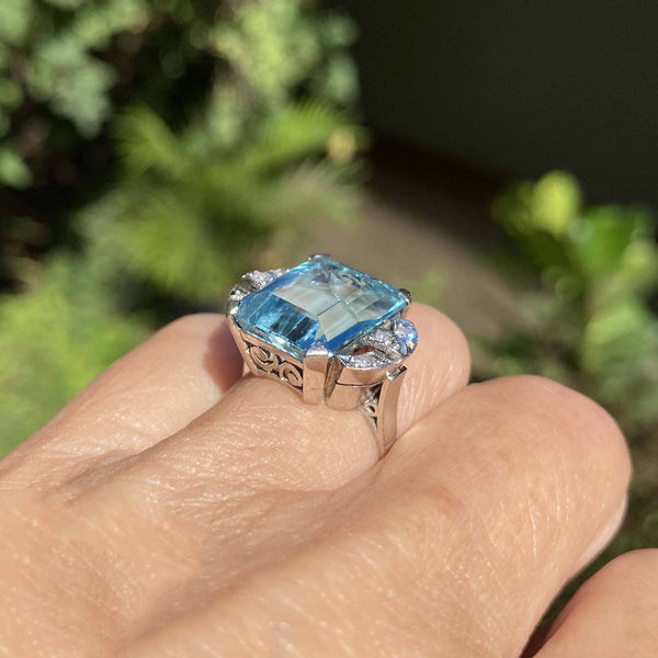 Art Deco Platinum Diamond Aquamarine Ring - Boylerpf