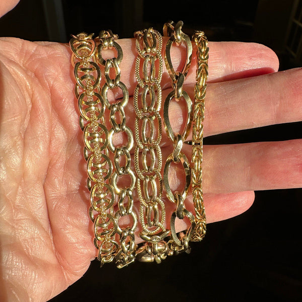 Wide Textured Florentine Gold Curb Link Chain Bracelet, 7.7 grams - Boylerpf