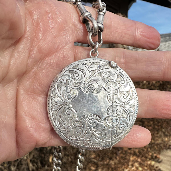 Unusual Antique Silver Circular Vesta Match Safe Pendant Fob, 1903 - Boylerpf