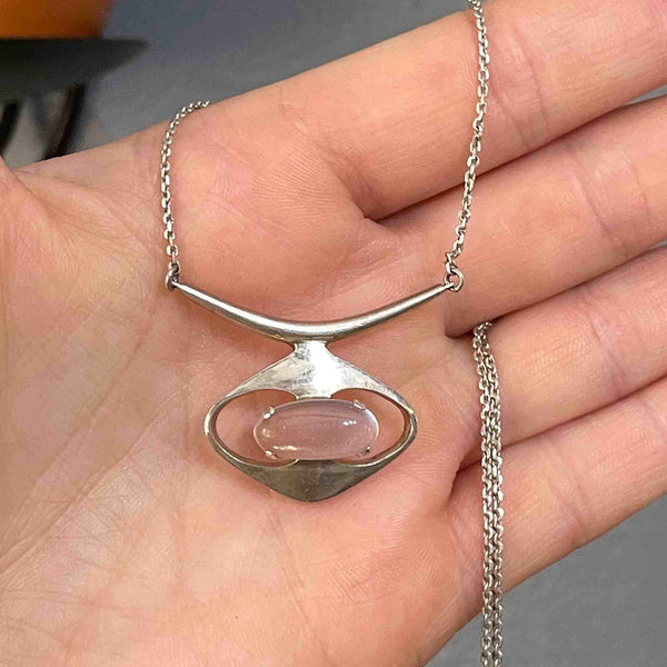 Vintage Sterling Silver Modernist Moonstone Necklace - Boylerpf