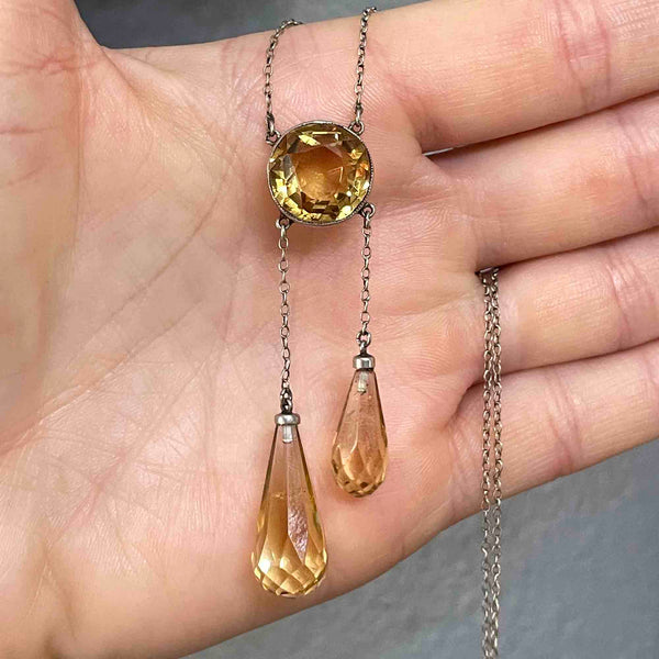 Antique Edwardian Silver Citrine Negligee Necklace - Boylerpf