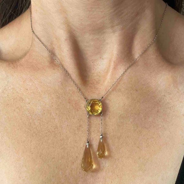 Antique Edwardian Silver Citrine Negligee Necklace - Boylerpf