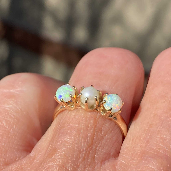 Antique Edwardian Pearl and Opal Ring in 14K Gold - Boylerpf