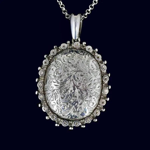 Antique Sterling Silver Victorian Floral Star Locket Necklace - Boylerpf