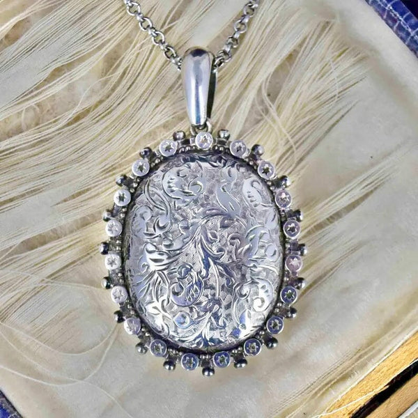 Antique Sterling Silver Victorian Floral Star Locket Necklace - Boylerpf