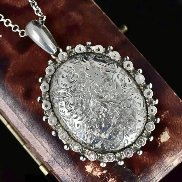 Antique Sterling Silver Victorian Floral Star Locket Necklace - Boylerpf