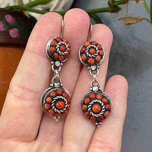 Vintage Sterling Silver Natural Coral Double Drop Earrings - Boylerpf